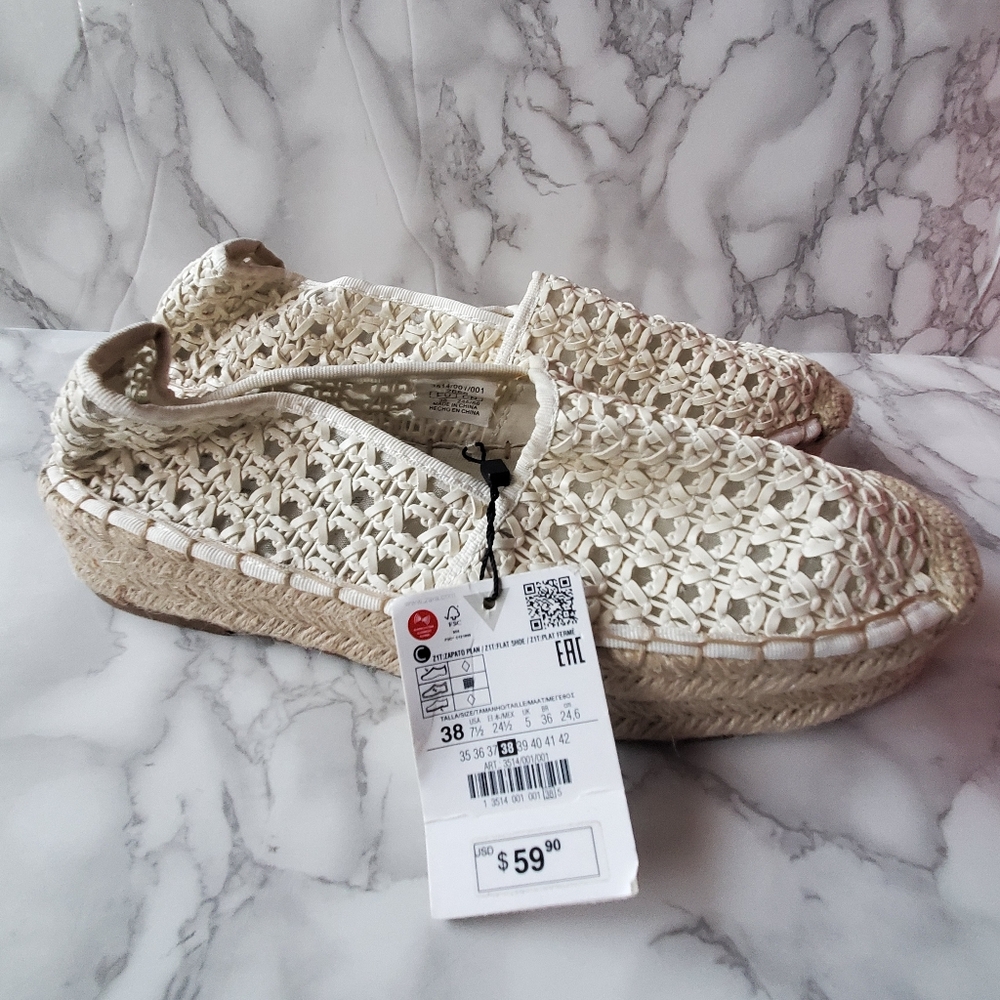 Zara Cream Espadrilles with Woven Design 7.5 - Picture 4 of 7